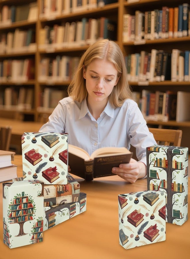 ورق تغليف هدايا لمحبي الكتب من باينراب، ١٢ ورقة، ورق تغليف هدايا بتصميمات كتب عتيقة مع عبارة "استمر في القراءة" و"ريشة"، ورق فني مطوي مسطح لأعياد الميلاد والمكتبات والمعلمين، ١٩.٧ × ٢٧.٦ بوصة - Image 5